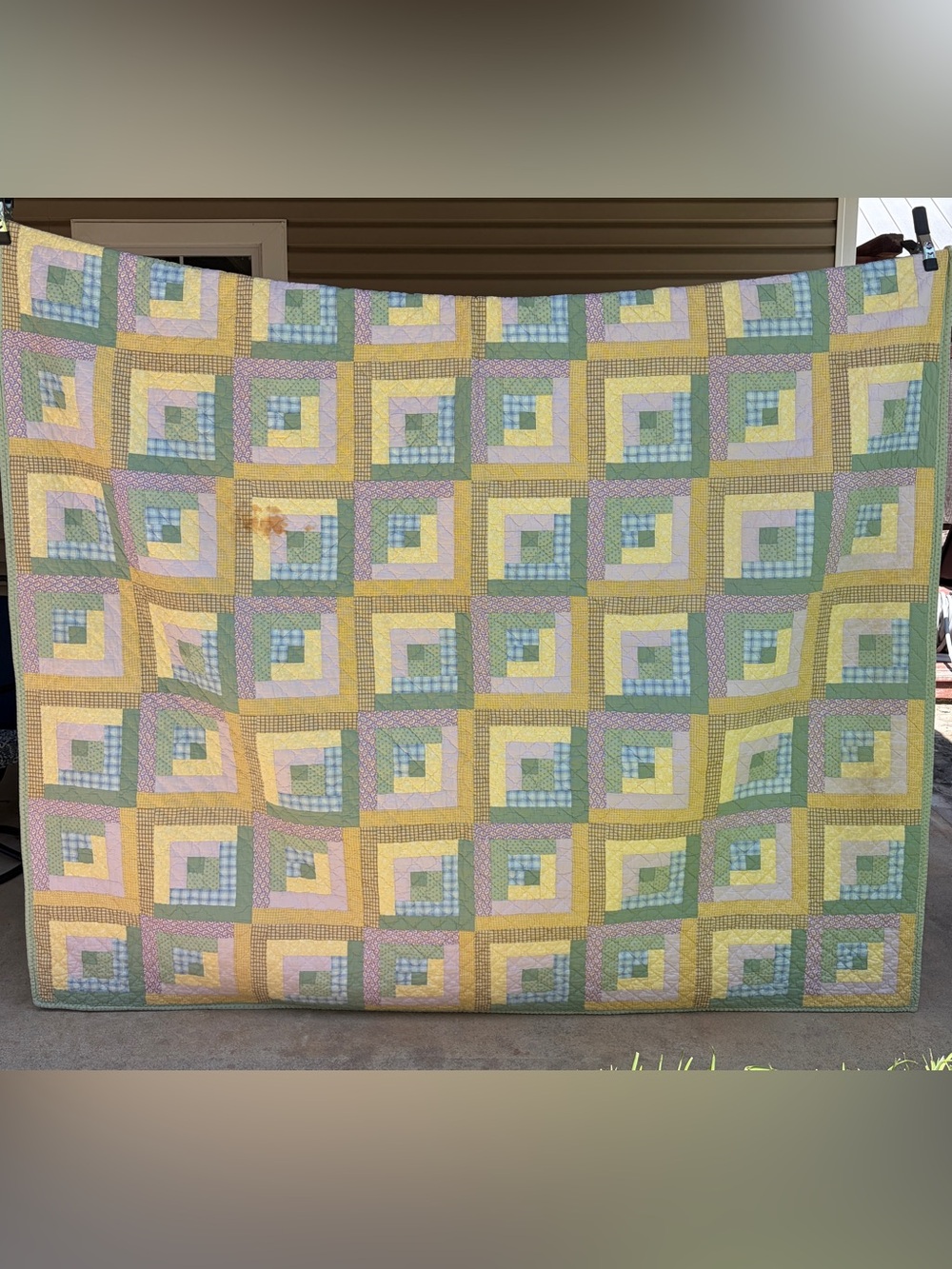 Vintage Log Cabin Quilt | Large Handmade Pastel Patchwork Quilt | 84" x 86"